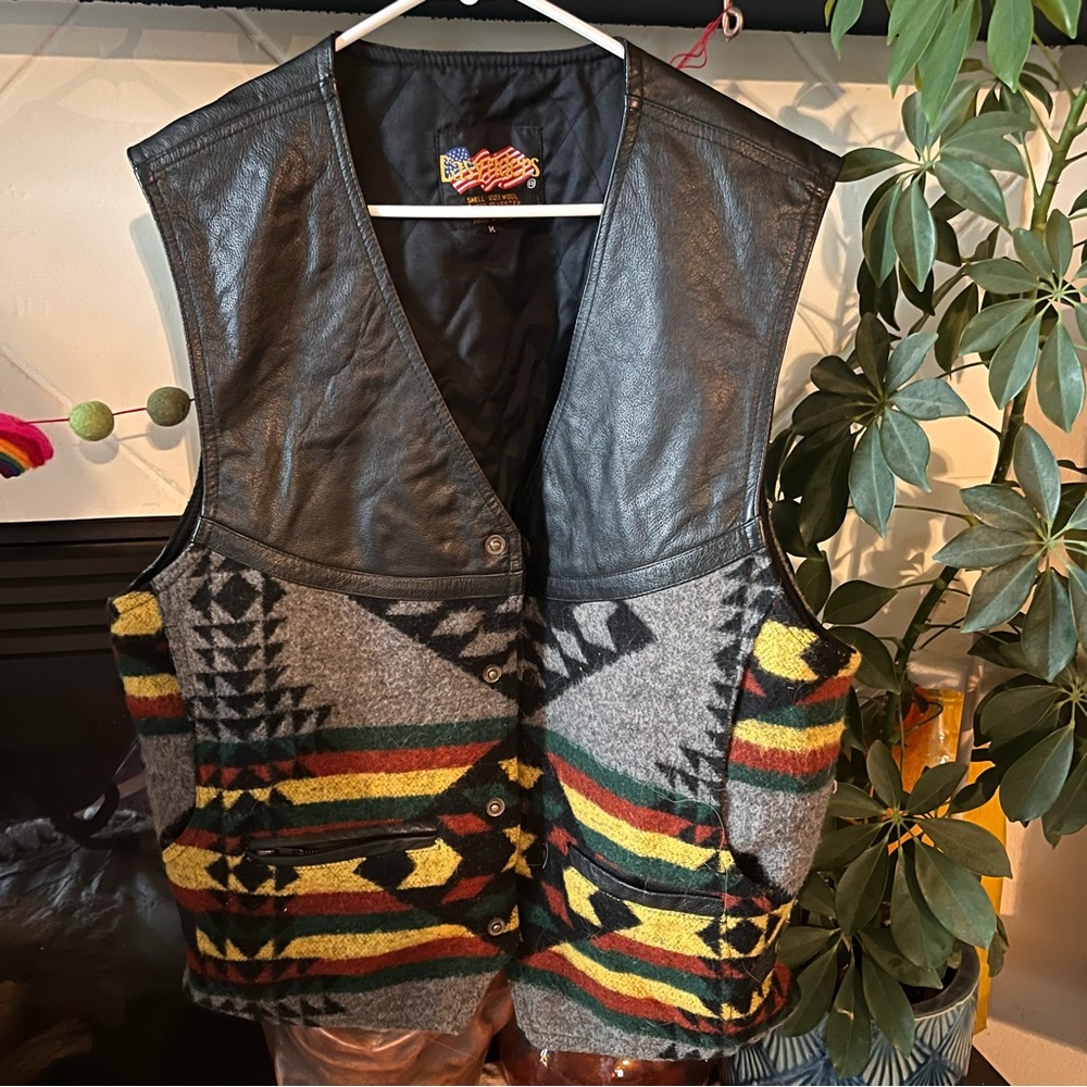 Vintage Easy Riders leather and wool Aztec vest size M